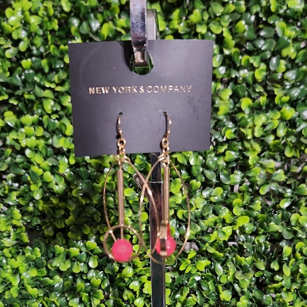 New York & Company Gold Earrings with Pink Accent